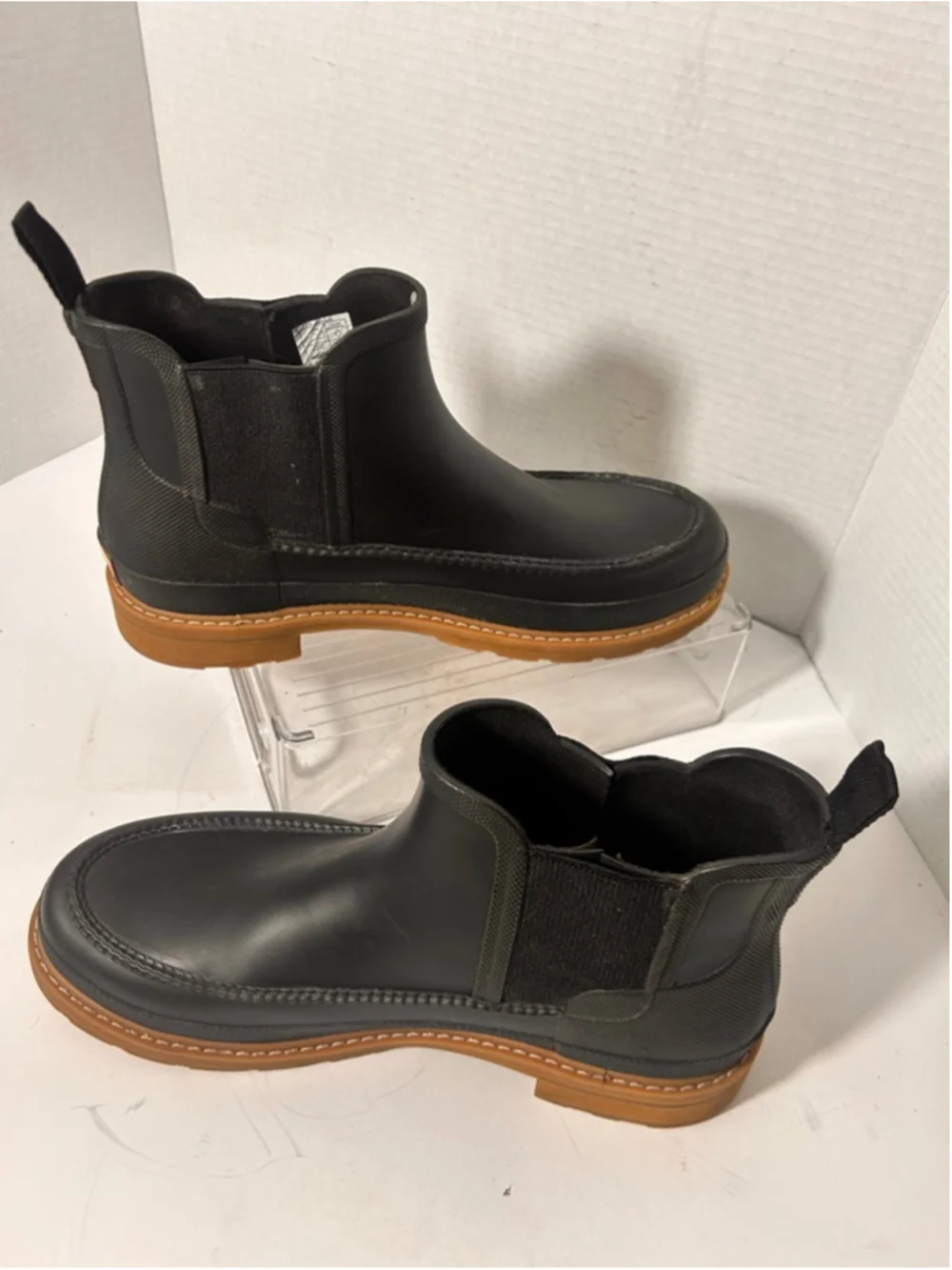 Men's Hunter Chelsea Moc Toe Black Rain Boots Size 11 Gum Soles